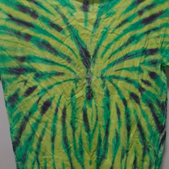 Funky Hand Made Tie-Dye V-Neck Neon green Fringe Top - Picture 5 of 7